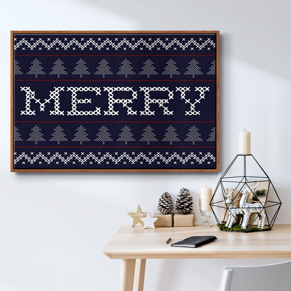 Merry Sweater - Framed Gallery Wrapped Holiday Canvas - 17 x 25 - Rosewood Frame