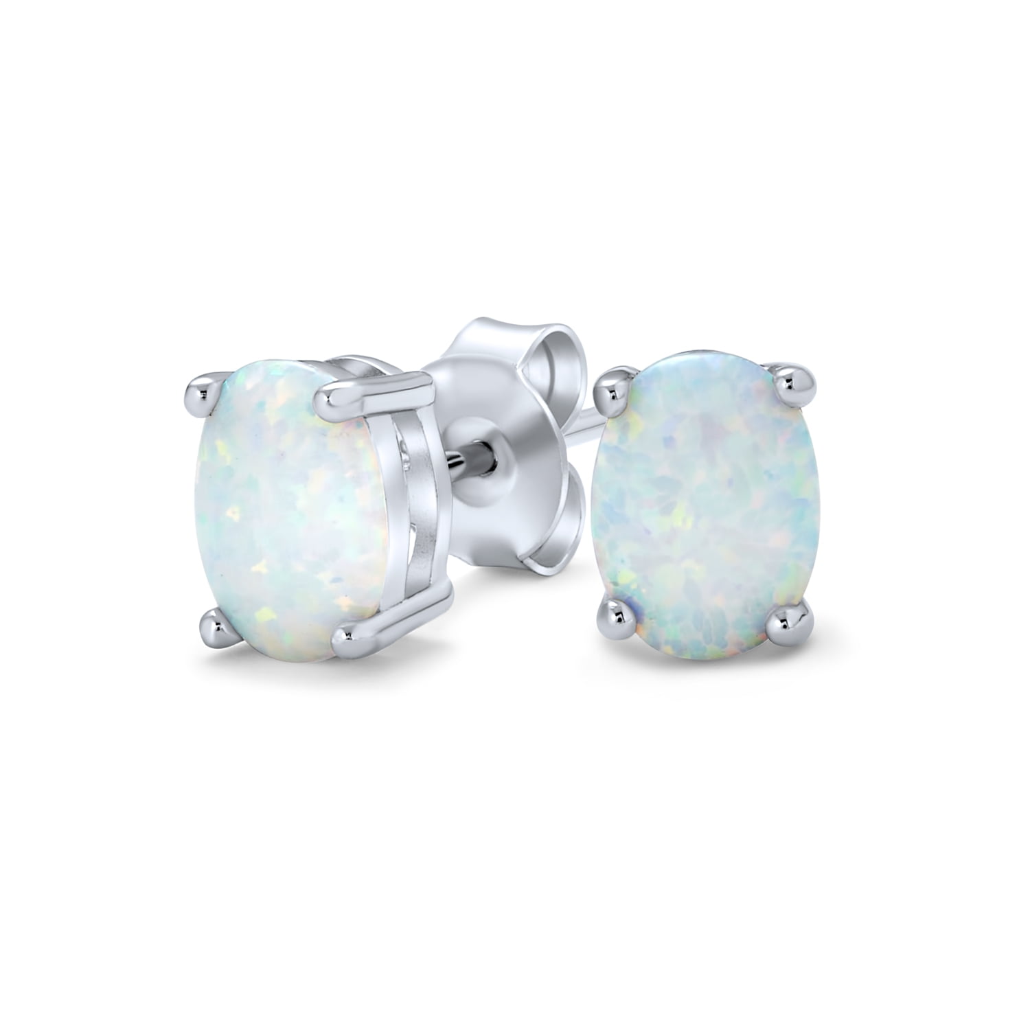 14Kt White Gold Simulated Opal Oval 7x5mm Stud Earrings