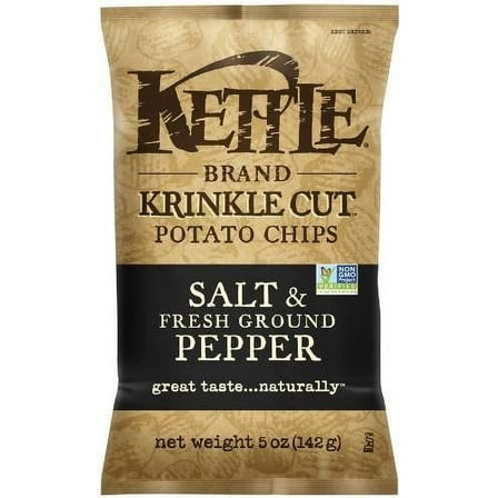 Kettle Brand Potato Chips, Krinkle Cut Salt and Fresh Ground Pepper, 5 Ounce Bags (Pack of 8)