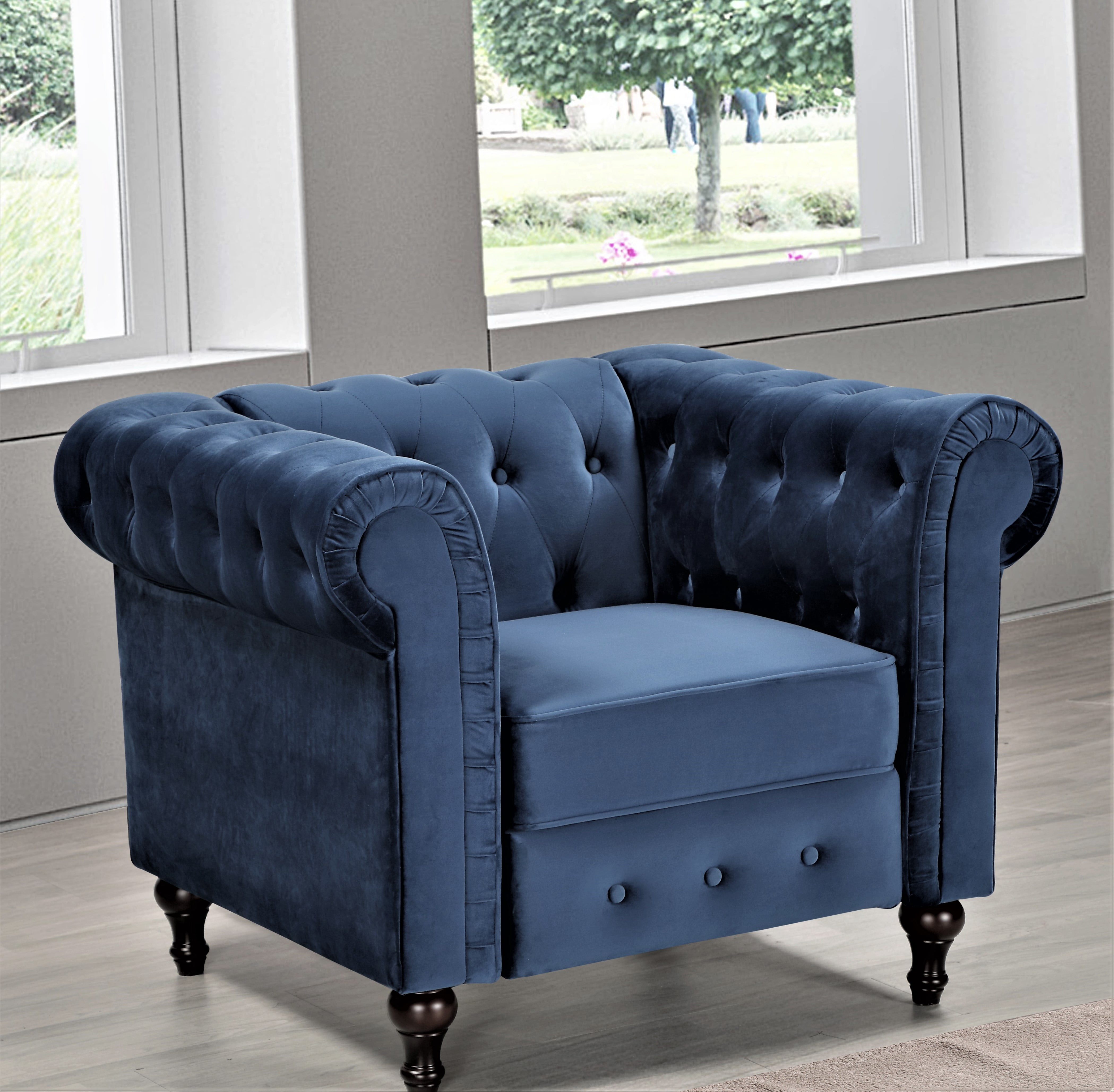 Uspridefurniture Shamblin Rolled Arm Wide Tufted Chesterfield Chair