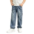 thumbnail image 3 of Huanglei Versatile Boys Denim Jeans For And Autumn Relaxed Straight Leg Pants With Front Pockets For Older Kids Everyday And Easy Everyday Wear ，Wide Leg Denim Pants /Size 5-6 Years(Blue), 3 of 4