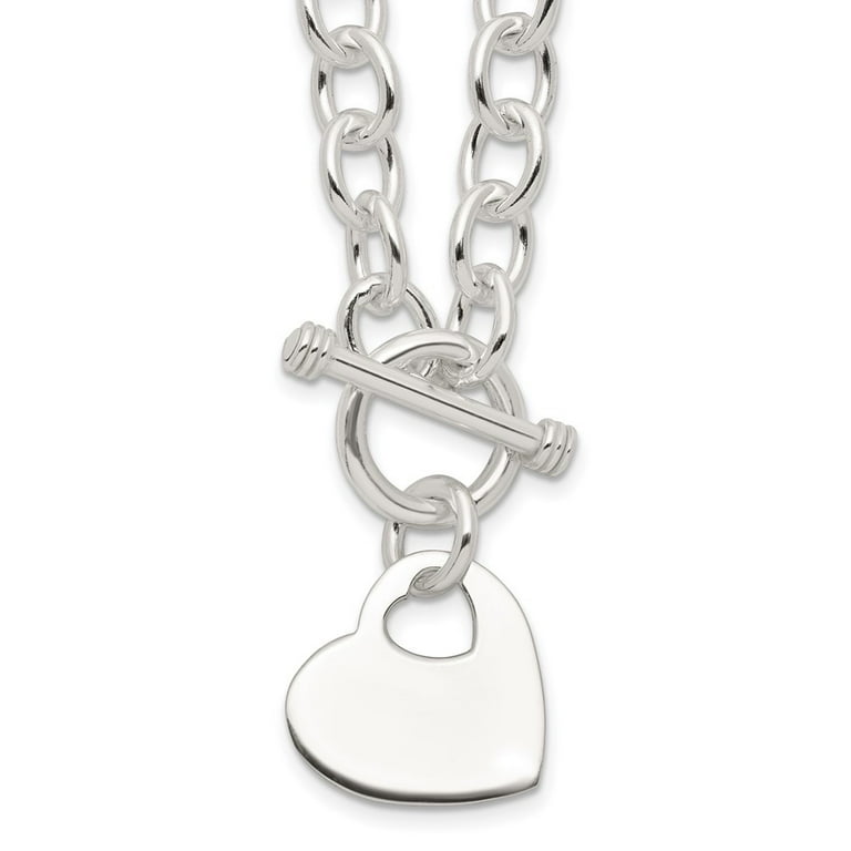 ◇wing bling◇ 925 silver entree toggle bar heart necklace Auriga 925 Sterling Silver Engravable Heart Disc on Fancy