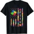 thumbnail image 1 of Playera de Mujer con Bandera de Concienciación sobre el Autismo y Bandera Americana para Papá y Mamá, 1 of 5