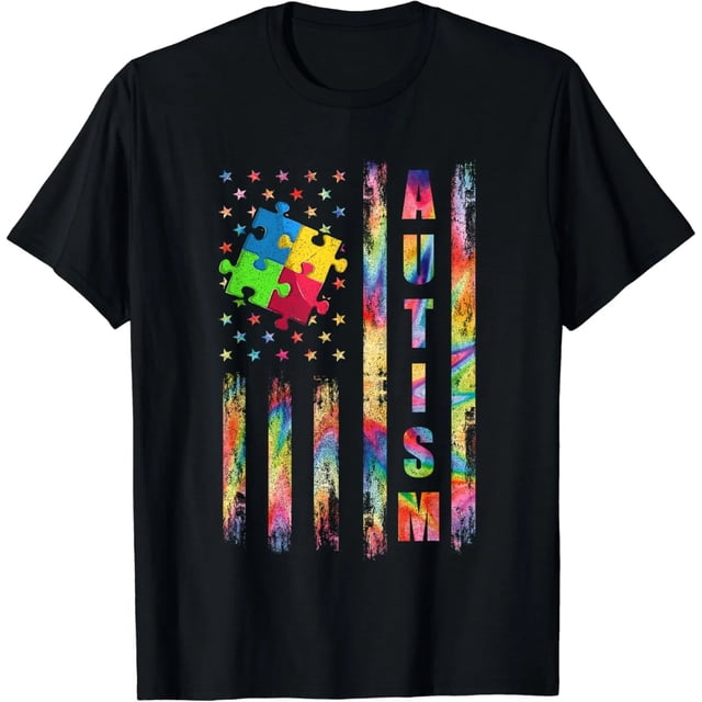 Playera de Mujer con Bandera de Concienciación sobre el Autismo y Bandera Americana para Papá y Mamá