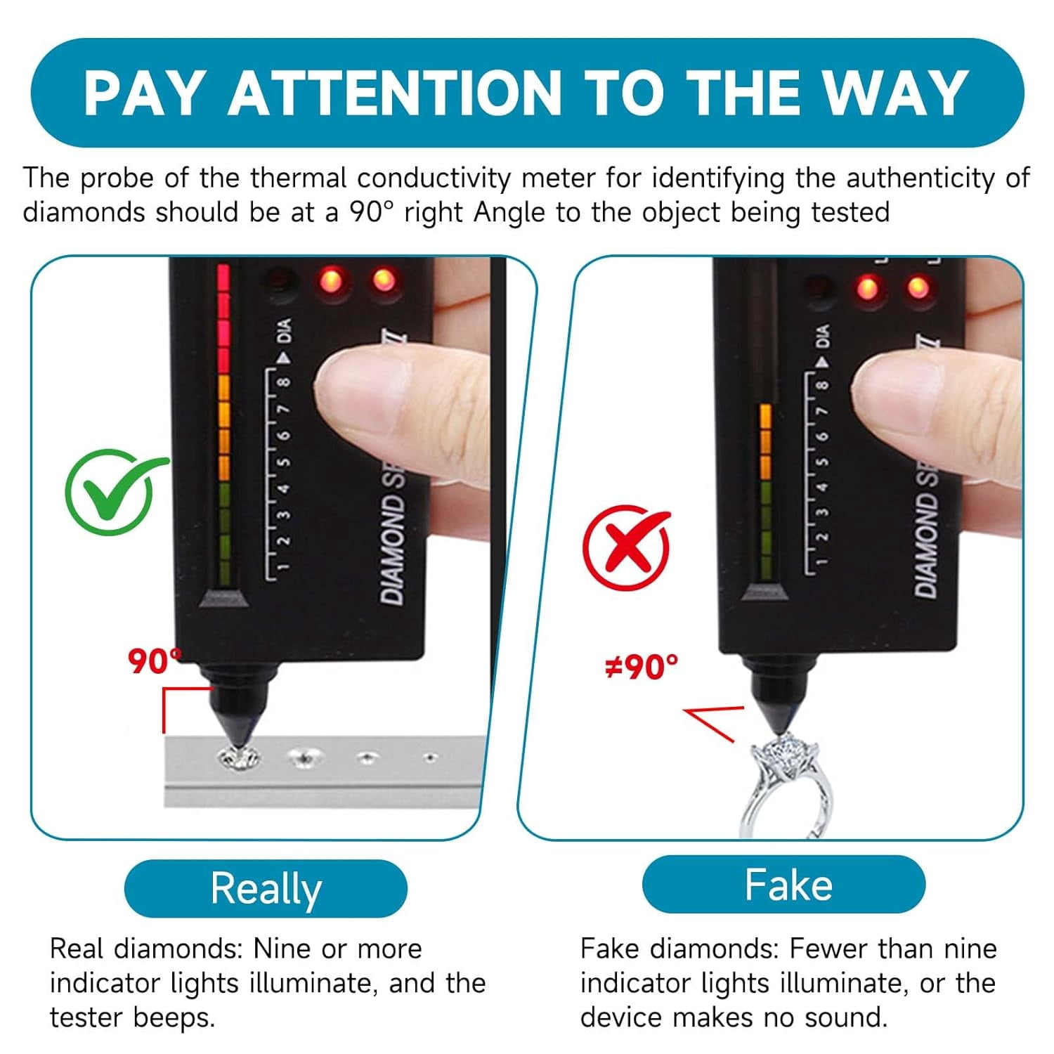 Portable Electronic Diamond Tester Pen, Professional Moissan Diamonds Tester High Accuracy Electronic Jewelry Detector for Jade Crystal Ruby Sapphire Agate Multi Gemstone Precious Includes Battery