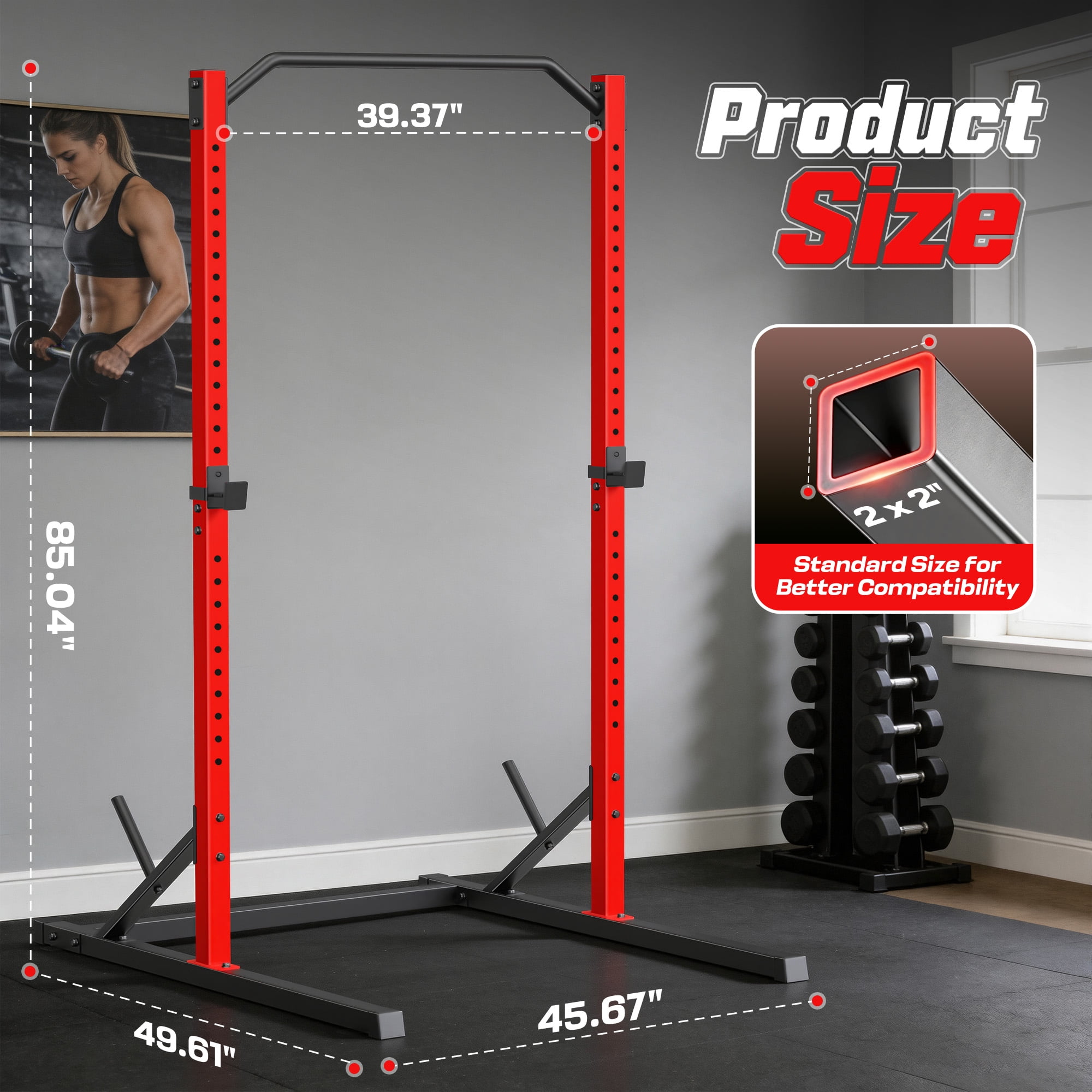 VIBESPARK Power Rack, Multi-Function 800LBS Adjustable Barbell Power Cage with Pull-up Bar and J-Hooks, Bench Press Squat Rack for Home Gym Fitness Equipment, Power Squat Rack