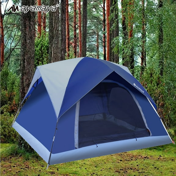AYAMAYA 4 Person Camping Tent, Outdoor Dome Tents with Double Mesh Door & Removable Rainfly, Windproof & Waterproof Easy Setup, Lightweight Tentsfor Backpacking,Hiking-Blue