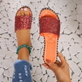thumbnail image 5 of Gifts for Family Sandals for Women 2025 Women's Summer New Plus Size Frosted Sequin Line Over Beach Flats Light Sandals, 5 of 8