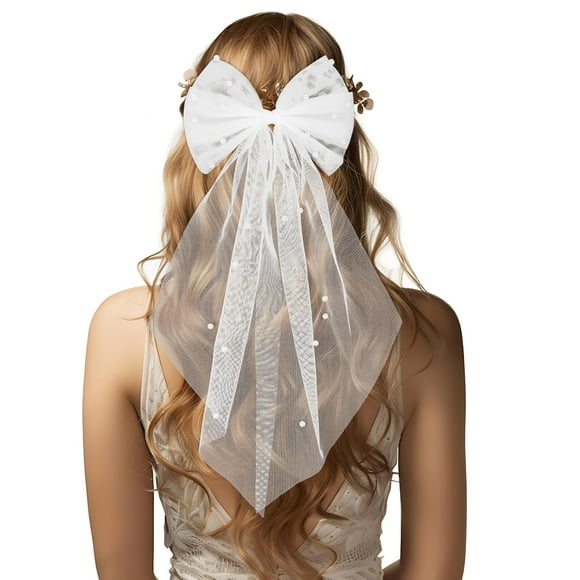 Woeilo White Hair Bow Bridal Hair Accessories Bride Bow Hair Clips Large Hair Bow Wedding Veil Bachelorette Party Favors Engagement Party Accessories Bride Bridesmaid Gifts white