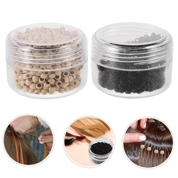 LOLIPPYY 2 Set Hair Braids Silicone Beads Links for Hair Extensions Tools for Professional Use Black