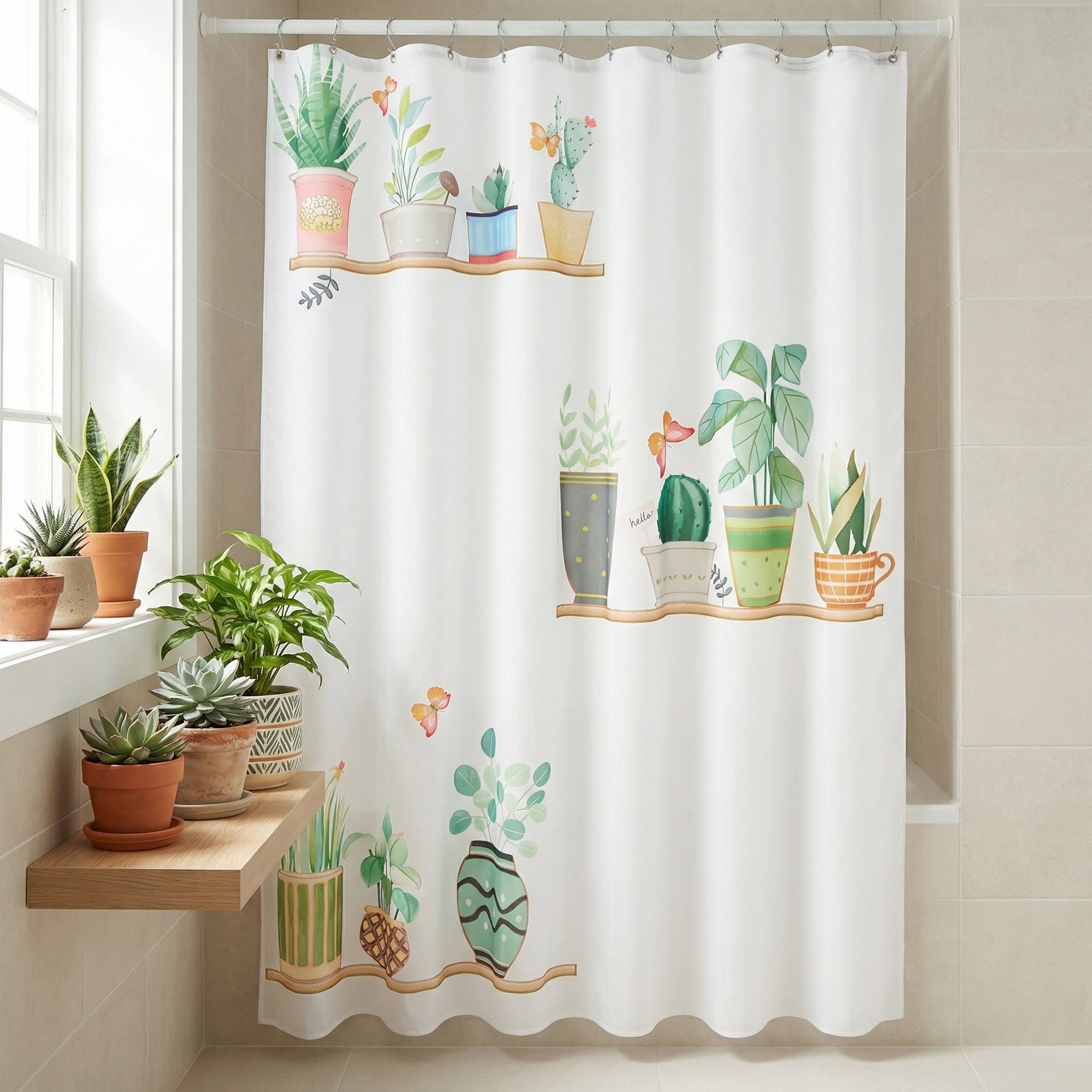 Unique Bargains Cute Print Shower Curtain Sets with Hooks Multicolor Succul 71"W x 71"L