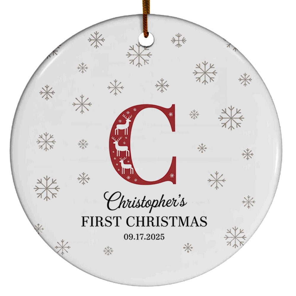 Baby First Christmas Ceramic Ornament, Baby 1st Christmas Ornament Gift for New Dad Mom Grandparent, Custom Name Text Initial Date Baby 1st Christmas Ornament 2025
