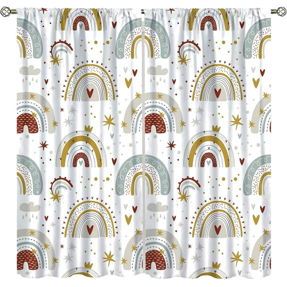 Rainbow Curtains, Cute Rainbow Pink Nebula Bohemian Art Print Girls Kids Living Room Bedroom Blackout Curtains, 2 Panel Set,52X84 Inch