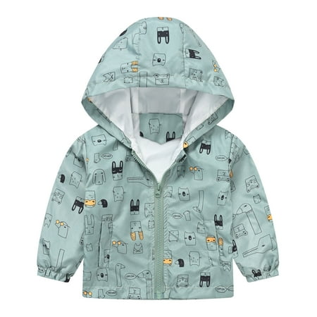 

WUXIAN Toddler Boys Girls Cartoon Printed Casual Light Coat Hooded Jacket Windproof Zipper Outwear Baby Clothes Children Comfortable Dailywear
