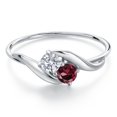 thumbnail image 3 of Gem Stone King 10K White Gold Round White Lab Grown Diamond and Red Rhodolite Garnet Ring for Women (0.39 Cttw, Round 3.5MM, Gemstone April Birthstone, Size 7), 3 of 6