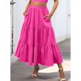 thumbnail image 6 of Women'S Casual Smock Layered Tiered Skirt High Waisted A Line Flowy Long Skirts with Pockets Rose Red S, 6 of 8