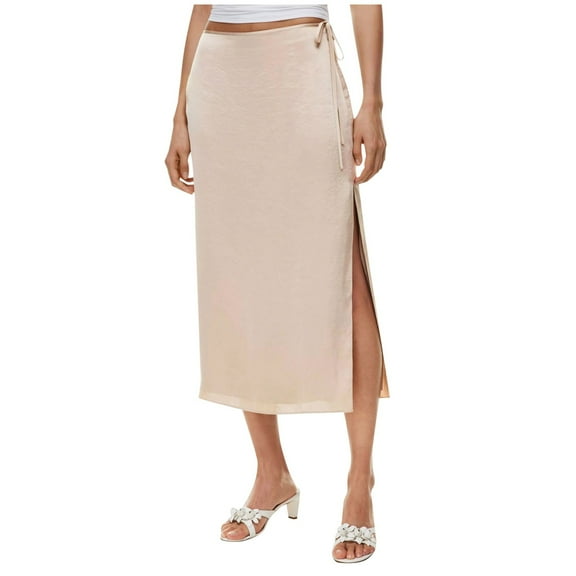 RUTAYY Women Satin Skirt High Waist Slit Zipper Straight Solid Color Temperament Long Skirt Flowy Swing Pleated Beach Skirts