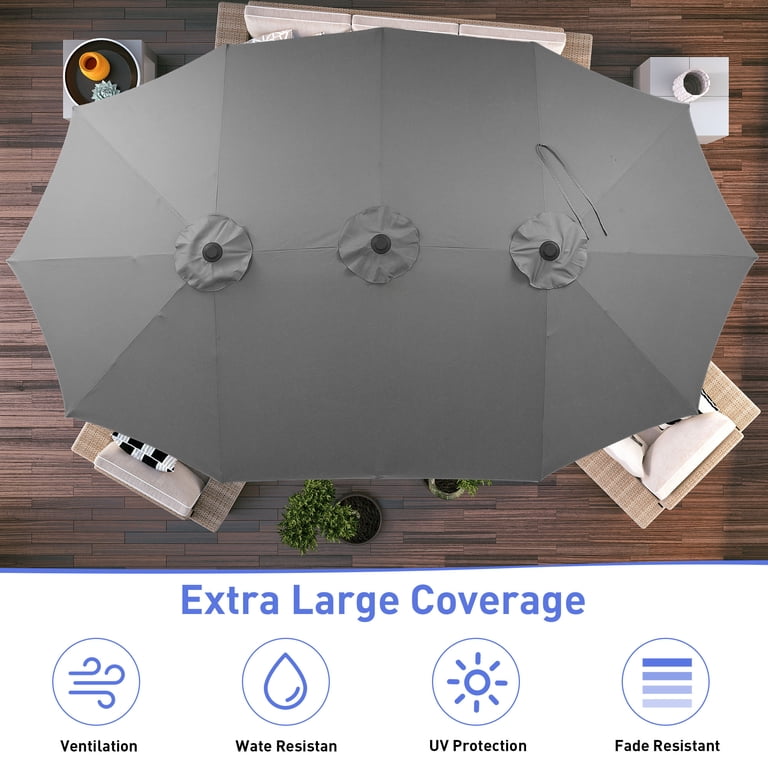 grey rectangle patio umbrella PURPLE LEAF Solar Powered LED Rectangular Umbrella with Lights a removable cap for easy cleaning Grey Patio Umbrellas | Umbrella