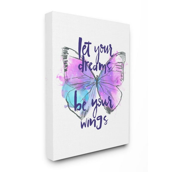 Stupell Industries Dreams Quote Purple Blue Butterfly Inspirational Sketch Canvas Wall Art Design by Jennifer Paxton Parker, 36" x 48"