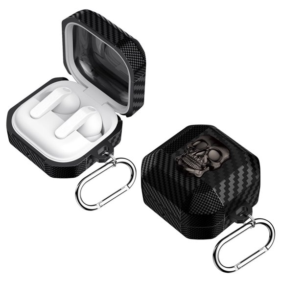 Fiber Patterns Case for Samsung Galaxy Buds 4 / Buds 4 Pro Rugged Shockproof Cover with Skull Switch and Carabiner
