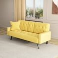 thumbnail image 2 of 72-inch Yellow Velvet Bed With Dual Cup Holders - 3, Stylish For Small Living Areas 3 & Nailhead Trim 72-inch, Adjustable Spaces, 2 of 5