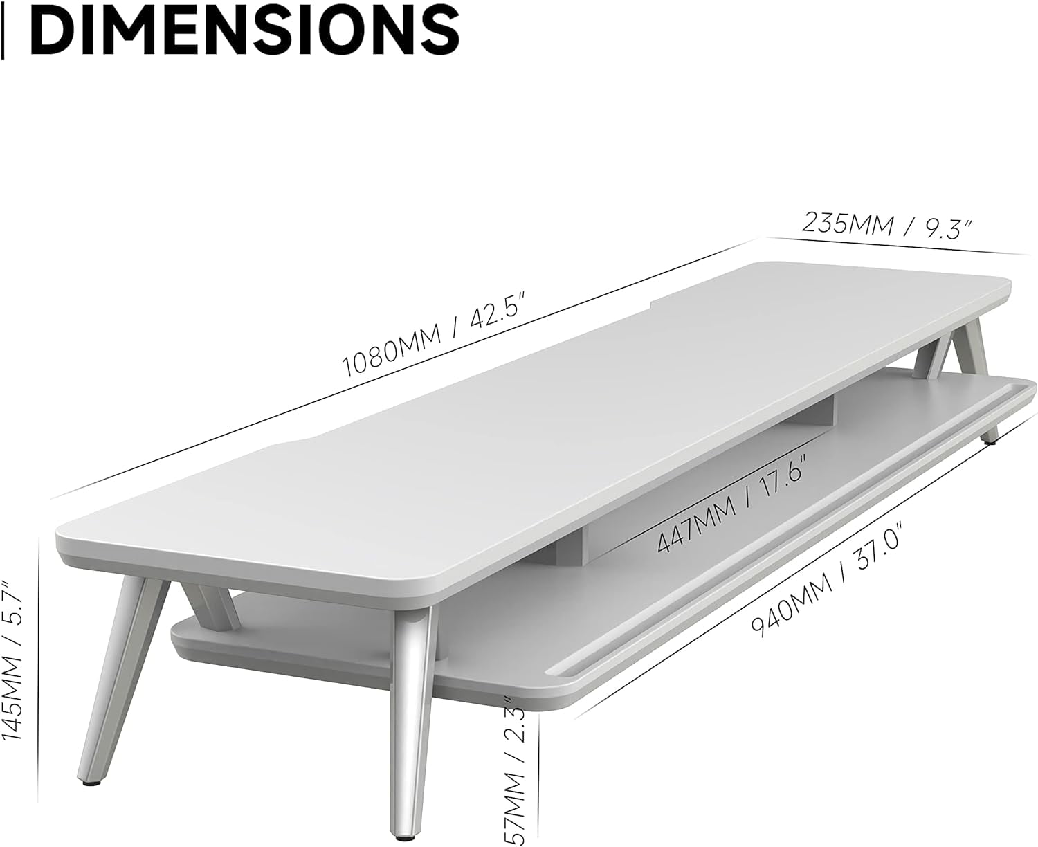 Dual Monitor Stand, Monitor Stands Riser for 2 monitors, 42.5 Inch Wood Desk Shelf with Storage Organizer and Cable Management for Office Desk Accessories