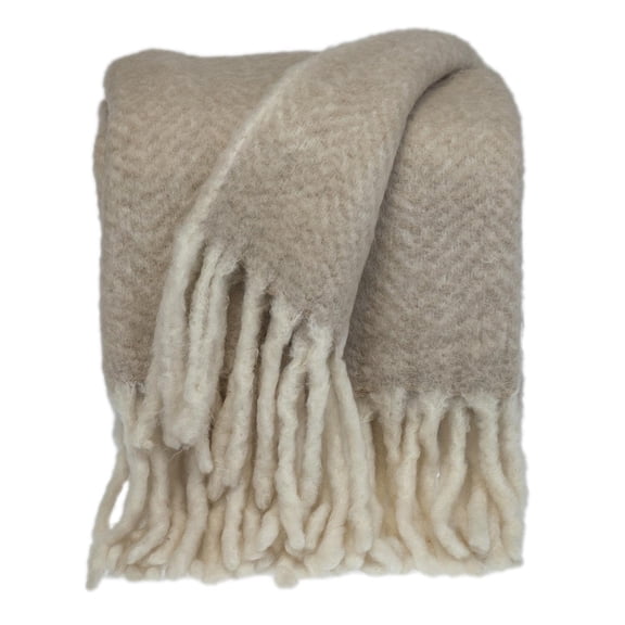 Parkland Collection Nagar 67x52" Herringbone Fabric Throw Blanket in Brown/White