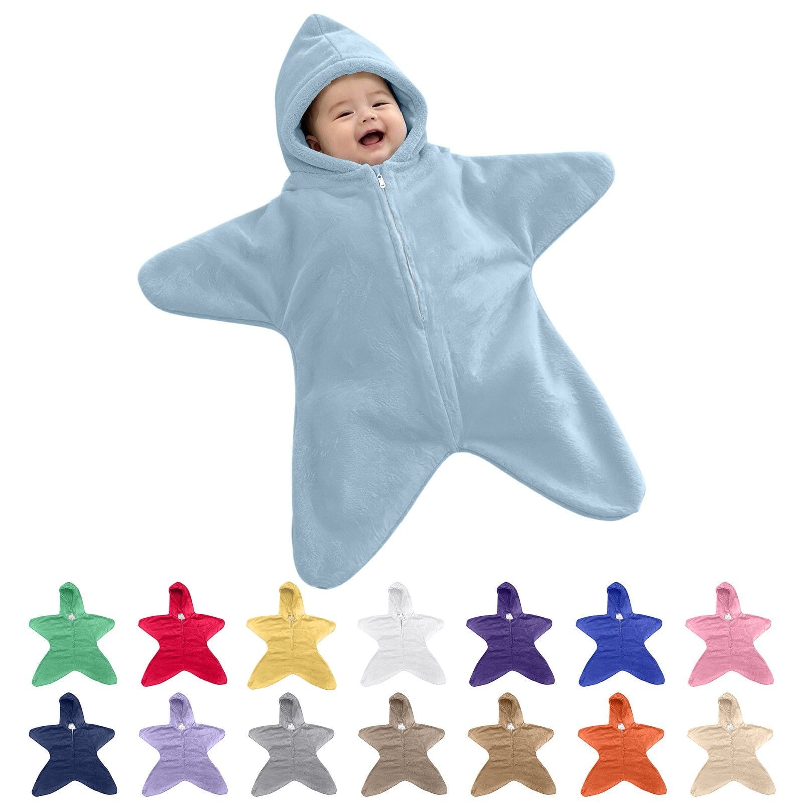 RotHome Baby Starfish Hooded Fleece Wearable Blanket Full Zip Cozy Bunting One-Piece Romper Warm Sack Outfit for Toddler, Pink, 6-9 Months