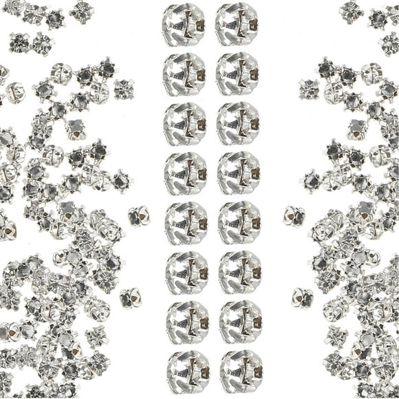 BRIGHTFUFU 1440pcs Shiny Sew On Stones Decorative Glass for Friends Craft Making White