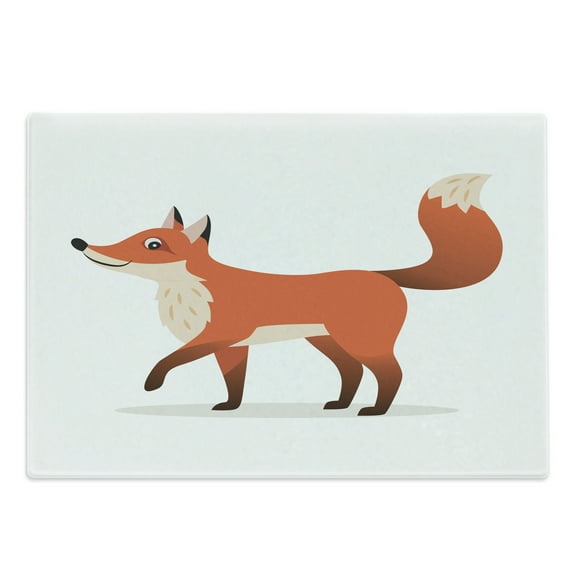 Fox Cutting Board, Coyote Walking Happy Graphic on Plain Background, Decorative Tempered Glass Cutting and Serving Board, in 3 Sizes, by Ambesonne