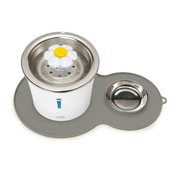 Catit Stainless Steel Flower Fountain with Placemat Kit, •3L capacity<br>•3 flow settings for picky drinkers