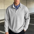 thumbnail image 2 of Zivyakyron Fall Mens Sweatshirt Pullover Workout Cotton Golf Layered Look Collared Men's Shirts Loose Long Sleeve Plain Gray XL, 2 of 10