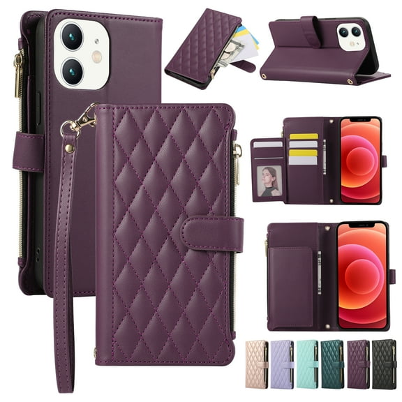 Allytechgroup Stylish iPhone 11 Case Wallet with Card Slots and Zipper Pocket, Hand Wrist Crossbody Strap RFID Blocking Girls Women Phone Case for Apple iPhone 11, Darkpurple