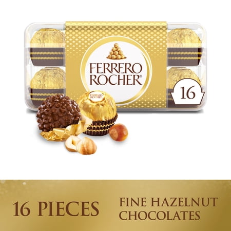 Ferrero Rocher Gourmet Hazelnut Milk Chocolate Gift Box, 16 Individually Wrapped Chocolates, 7 oz