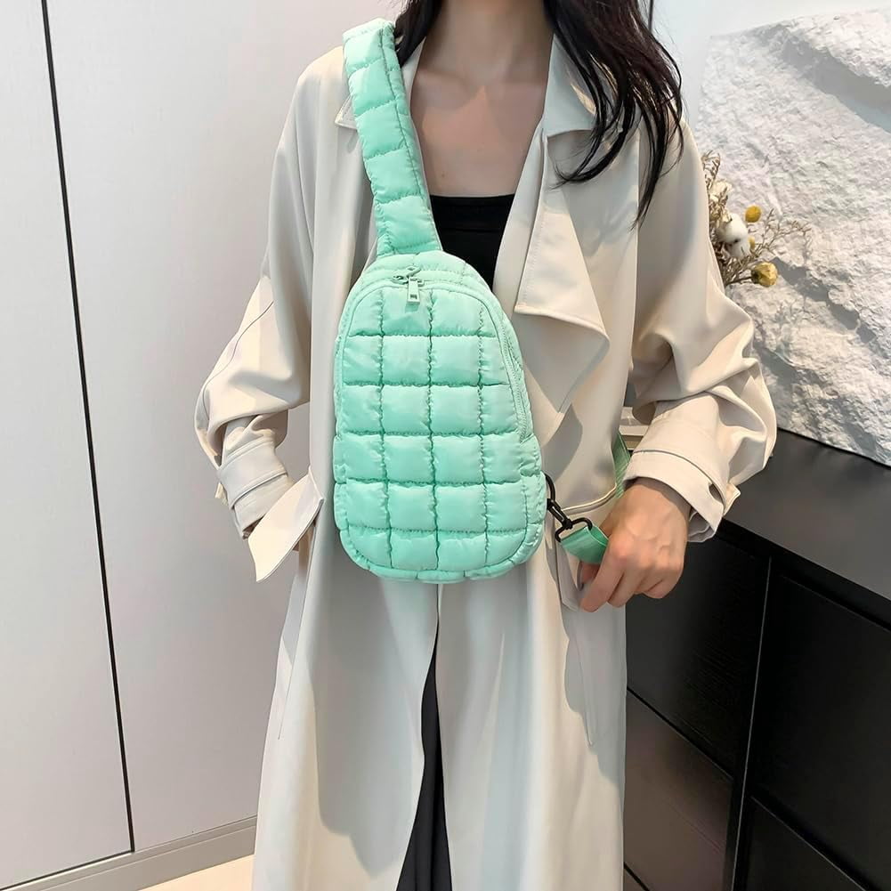 Municipal Puffer Quilted Sling Bag Puffy Crossbody Purse for Women Puffer Fanny Pack Quilted Chest Bag Puffy Waist Bag