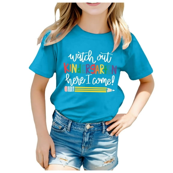 WOYY Little Girls Back To School T Shirt Letter Print Short Sleeve T-Shirt Summer Casual Tshirt