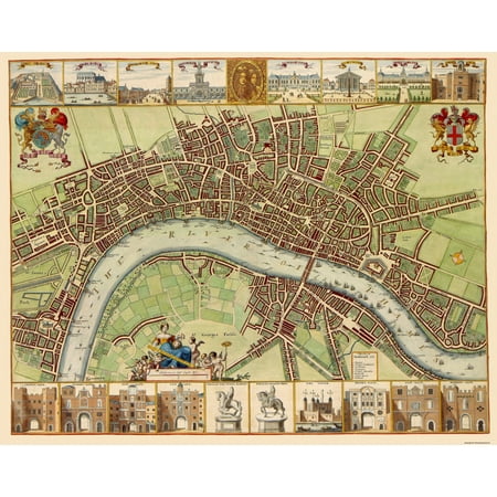 Historic Map - London England Thames River - DeHooghe 1689 - Vintage Wall Art