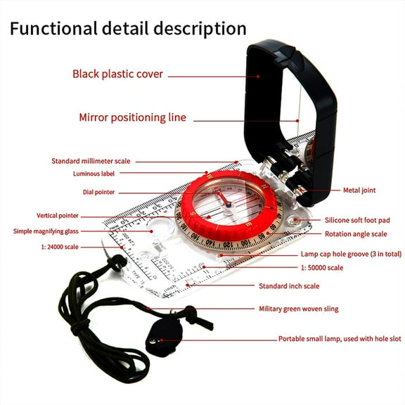 Adjustable Declination Compass for Maps – Handheld Orienteering Baseplate Compass for Hiking, Backpacking and Survival Navigation