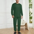 thumbnail image 2 of Dark Green Men's Pajama Set Sleepwear Pjs Lightweight Long Sleeve Crewneck Shirts and Bottoms Soft Comfy Sleep Sets XS, 2 of 5