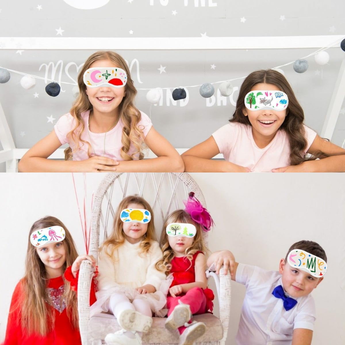 Yoqb 30 PCS Sleep Eye Mask Sleepover Party Supplies, 20 PCS White Sleep Mask with 10 PCS Fabric Marker Pens Shade Blindfold Eye Covering for Sleeping Travel Team Game Party SupplyA108