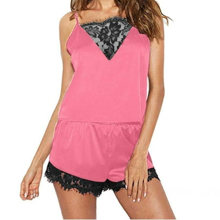 

SUANMAY Underwear Pajamas Ladies Sexy Pajamas Underwear Lace Pajama Set Polyester Material Red M