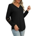 thumbnail image 3 of UVN Fall Blouses for Women Long Sleeve V Neck Tunic Tops Casual Hollow Out Curved Hem Dressy Shirts, 3 of 8