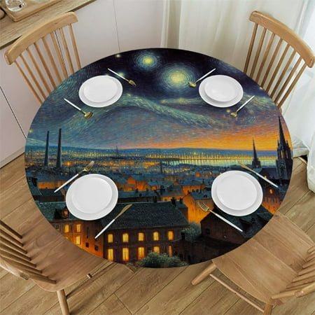 

Patifu Starry Night Sky Round Table Cover Stain Resistant Washable Indoor Outdoor Tablecloth Kitchen Dining Wedding Parties Full Width Single-Sided Printing 100% Polyester Fiber 31-35