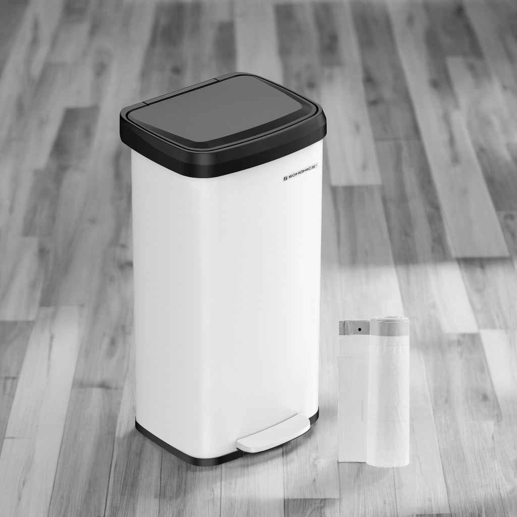 18 Gallon Kitchen Trash Can, Stainless Steel Garbage Can, Recycle Bin, White
