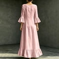 thumbnail image 5 of Women's V Neck Flowy Midi Dress, 3/4 Bell Sleeve Ruffle Hem Loose Casual Dress with Side Pockets, Boho Vacation Dress for Beach Daily Outfits Pink XL(XL), 5 of 9