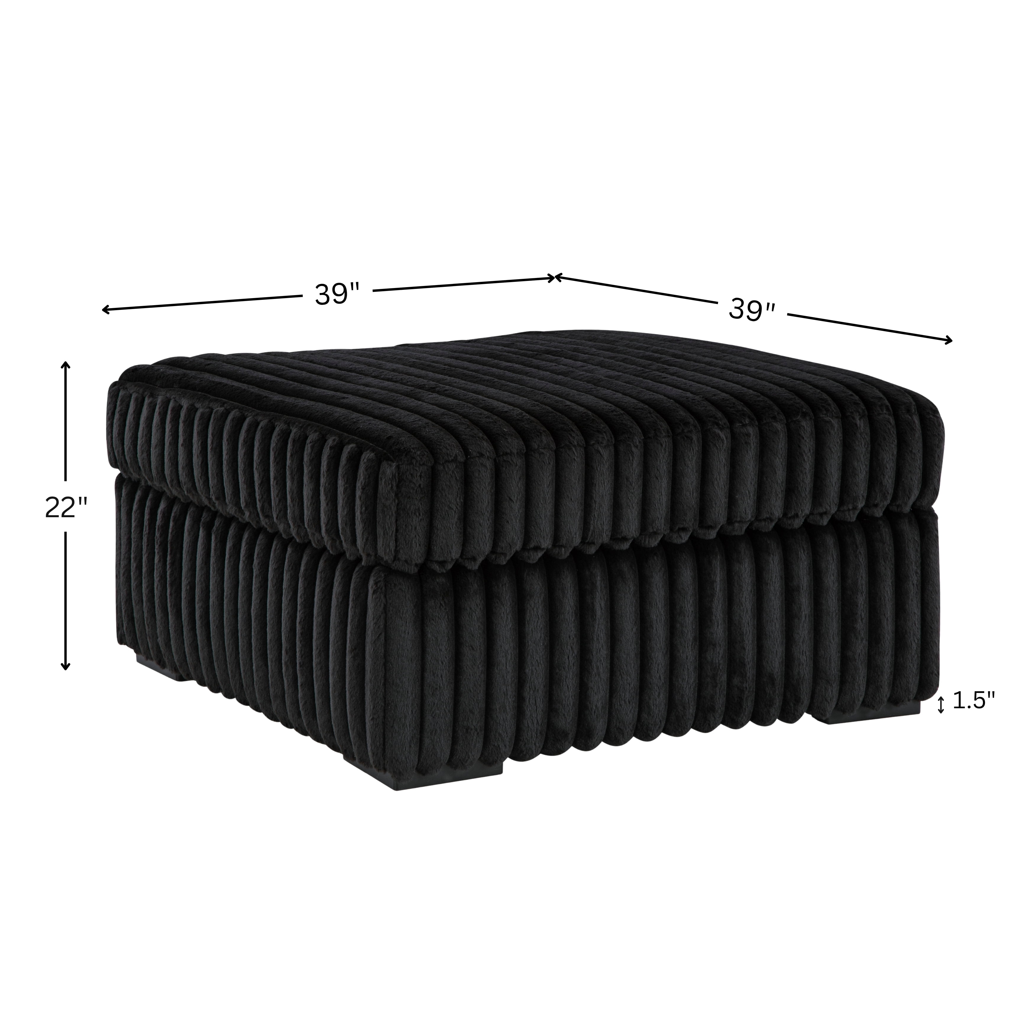 Roundhill Furniture Solenne Oversized Ottoman with Jumbo Corduroy Upholstery, Black