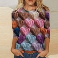 thumbnail image 1 of Qertyioot Chemise Ample à Manches 3/4 pour Femmes T-shirts Imprimés Mode Saint-Valentin Col Rond Hauts Décontractés, 1 of 5