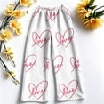 thumbnail image 5 of Sorvello Womens Home Casual Pajama Pants Lips Heart Print Plush Wide Leg Sleep Pants Elastic Drawstring Beige L, 5 of 6