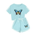 thumbnail image 4 of Butterfly and Checkered Sleeve Outfit Sets for Girls Boys - Soft Breathable Summer 2-Piece Shorts and Top , Ages 5-14, Green, 4 of 8