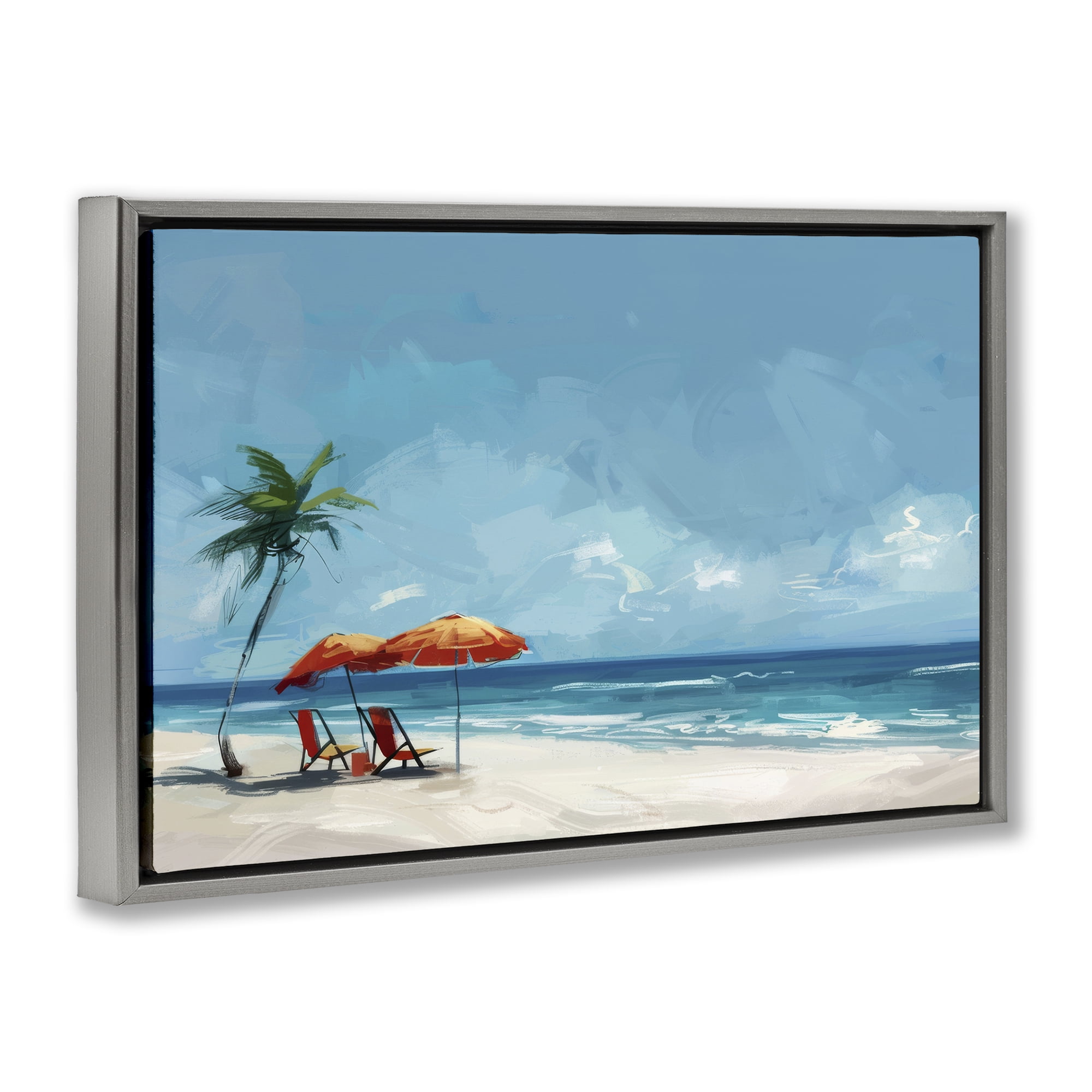 Stupell Industries Beach Chair Symphony Nautical & Beach Painting Gray Floater Framed Canvas Art Print Wall Art, 31 x 21